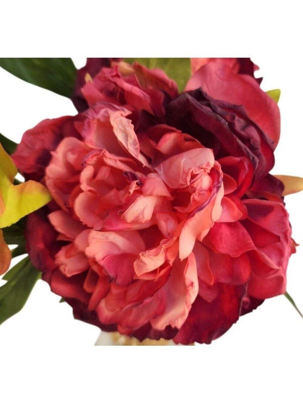 Rose Pink Faux Peony Stem 18 Inch Wedding Artificial Silk Flower Burgundy Tips - Picture 5 of 9